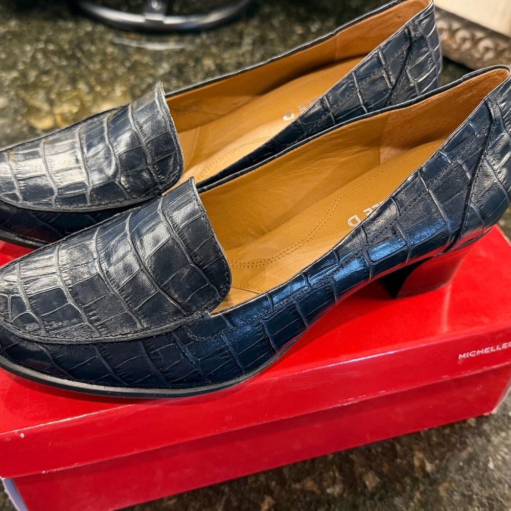 Michelle D Black Crocodile Pattern Heels